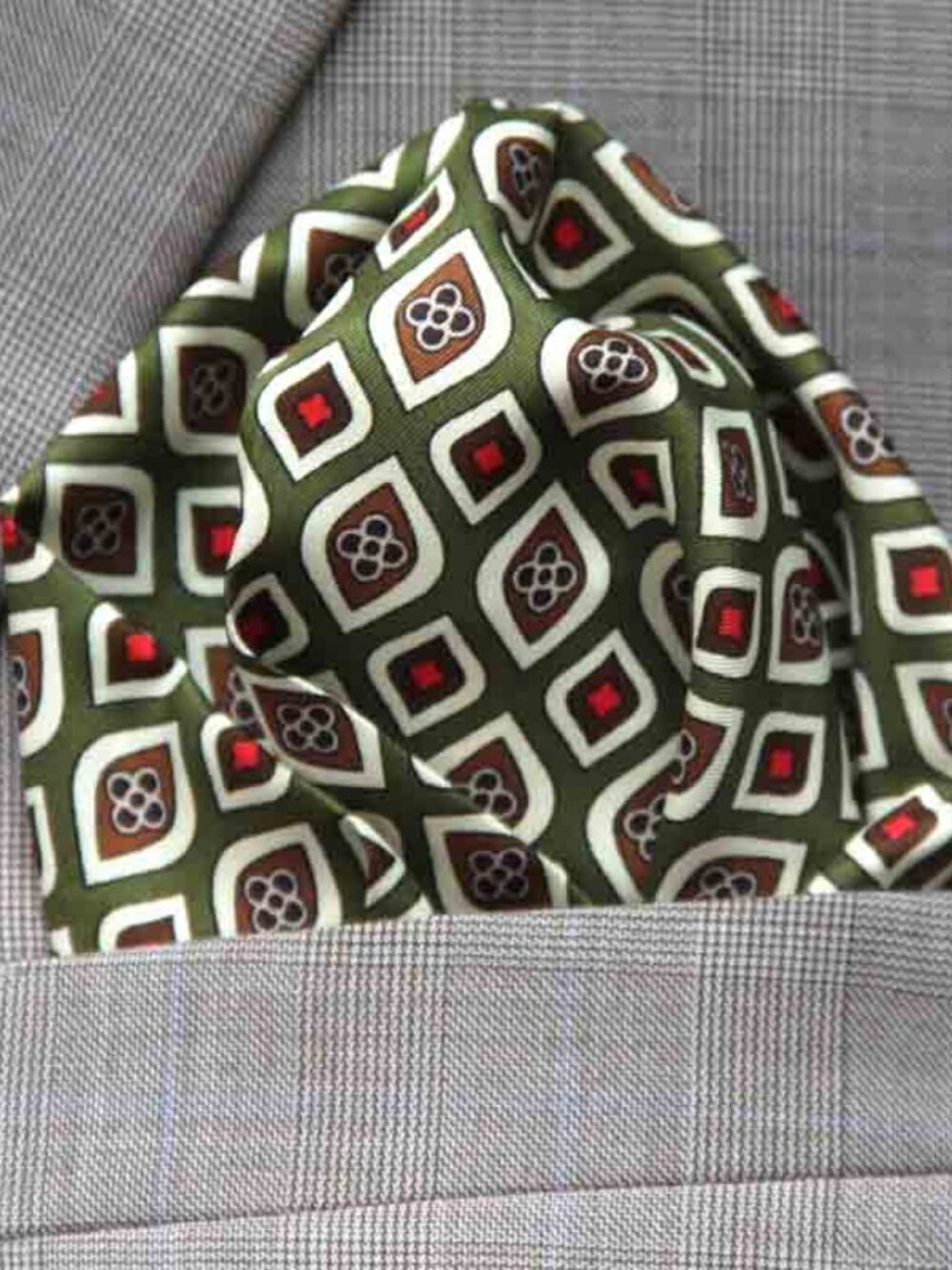 Gascoigne Pocket Square Green Fancy Geometric Men's